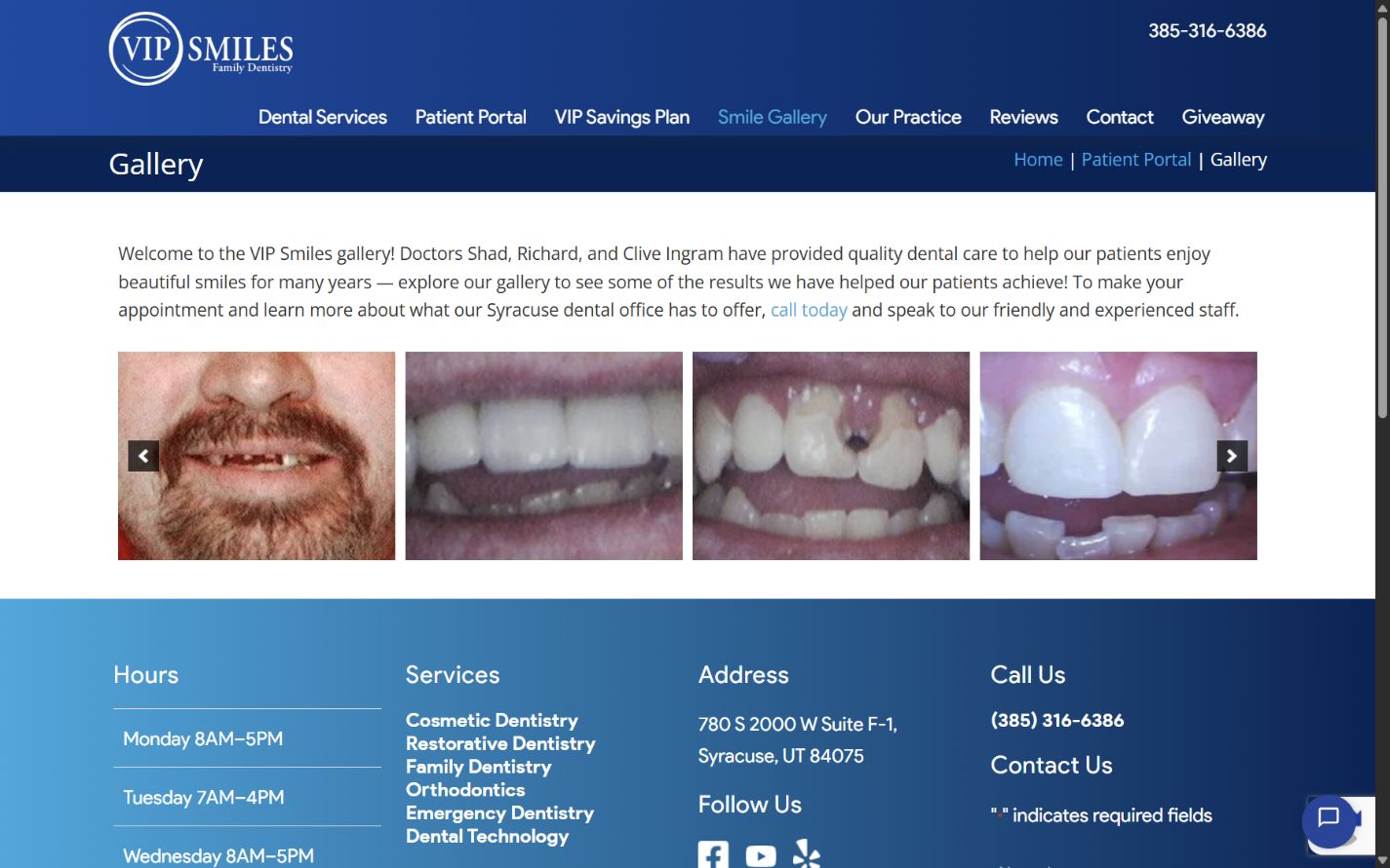 Desktop gallery — The dedicated gallery presents a strip of clinical images.