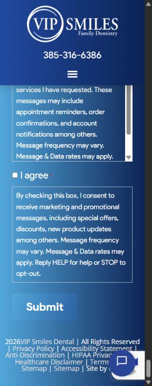 Mobile footer and consent — The persistent header and long consent blocks reduce available reading space.